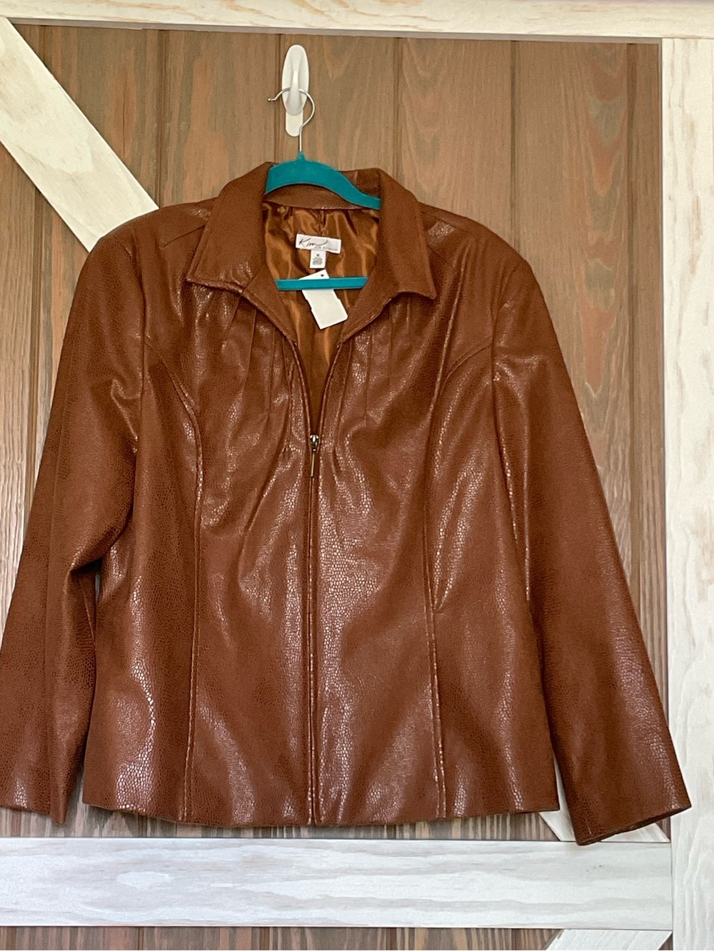 Kim Rogers Brown Faux Leather Jacket Zip Front Jacket Women’s Size 16, P2P 24” - Picture 6 of 7